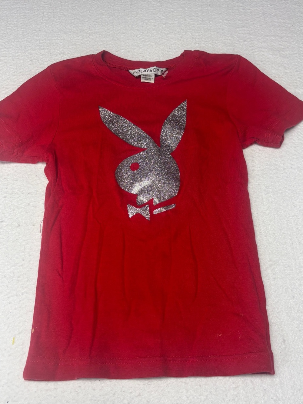 PLAYBOY Red Crop Top with Silver Glitter Bunny